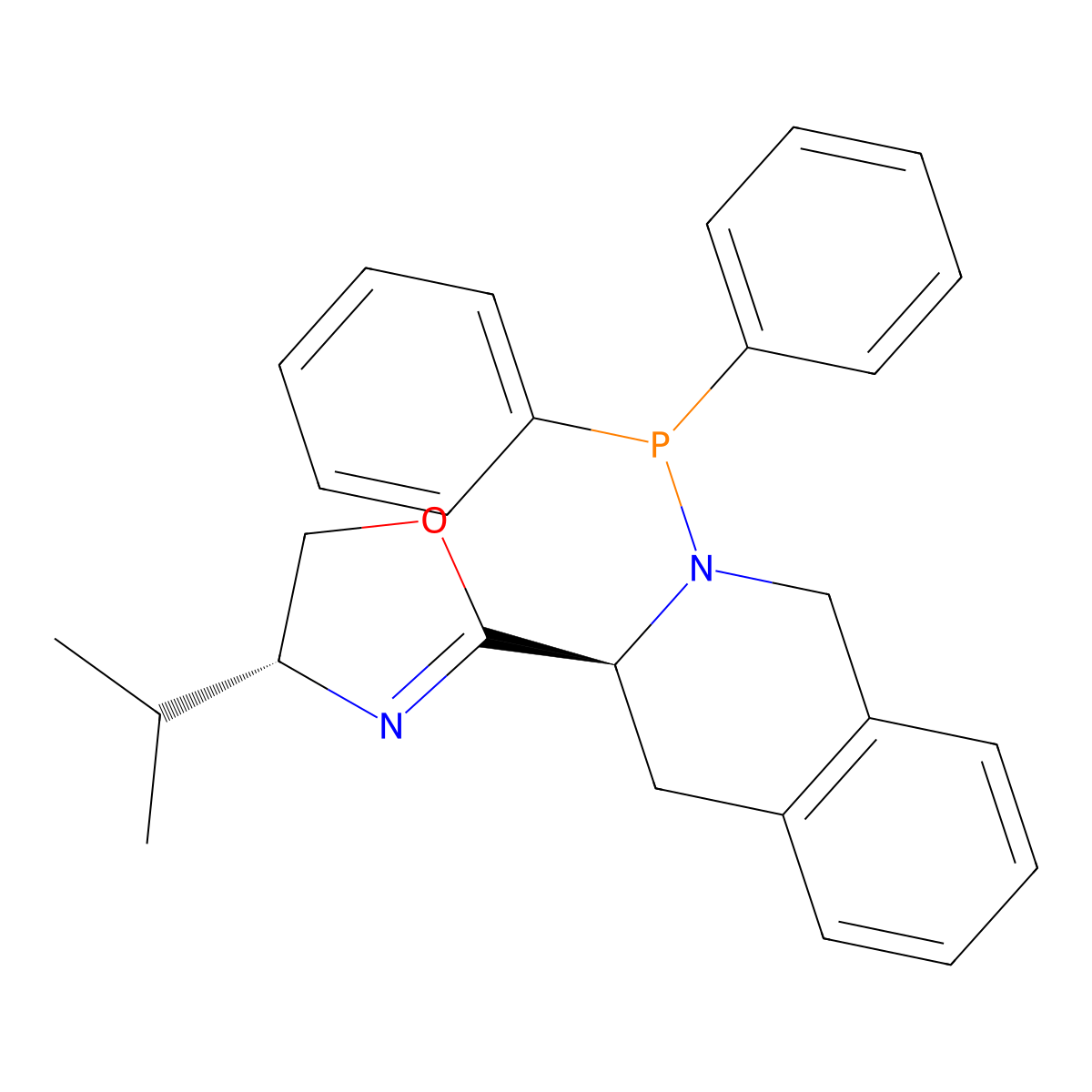 (R)-2-((S)-2-(Diphenylphosphanyl)-1,2,3,4-tetrahydroisoquinolin-3-yl)-4-isopropyl-4,5-dihydrooxazole molecular structure, CAS 608534-01-6