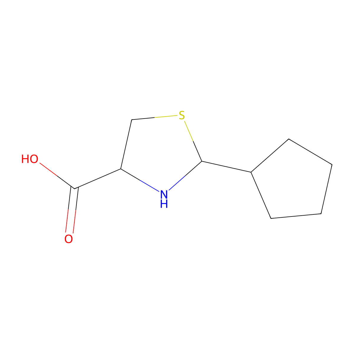 2-Cyclopentyl-1,3-thiazolidine-4-carboxylic acid molecular structure, CAS 60864-92-8