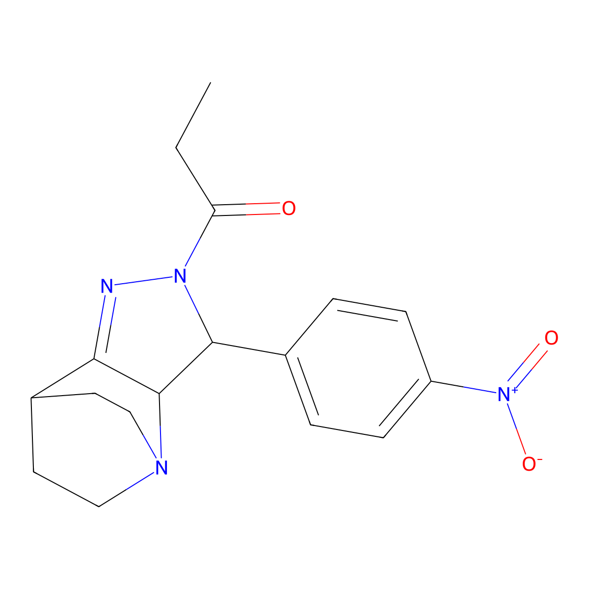 3-(4-Nitrophenyl)-2-propionyl-2,3,3a,5,6,7-hexahydro-4,7-ethanopyrazolo[4,3-b]pyridine molecular structure, CAS 6087-61-2