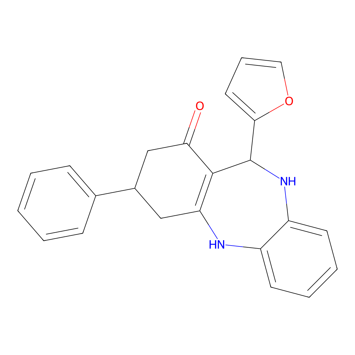 6-(Furan-2-yl)-9-phenyl-5,6,8,9,10,11-hexahydrobenzo[b][1,4]benzodiazepin-7-one molecular structure, CAS 6090-23-9