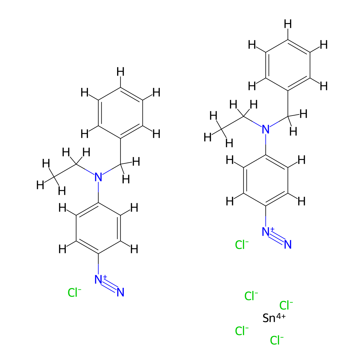 Benzenediazonium, 4-[ethyl(phenylmethyl)amino]-, (OC-6-11)-hexachlorostannate(2-) (2:1) molecular structure, CAS 60911-92-4