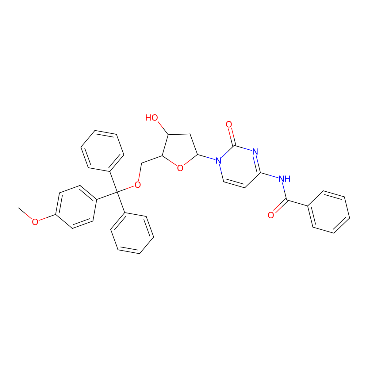 N-[1-[(2R,4S,5R)-4-hydroxy-5-[[(4-methoxyphenyl)-diphenylmethoxy]methyl]oxolan-2-yl]-2-oxopyrimidin-4-yl]benzamide molecular structure, CAS 60920-99-2