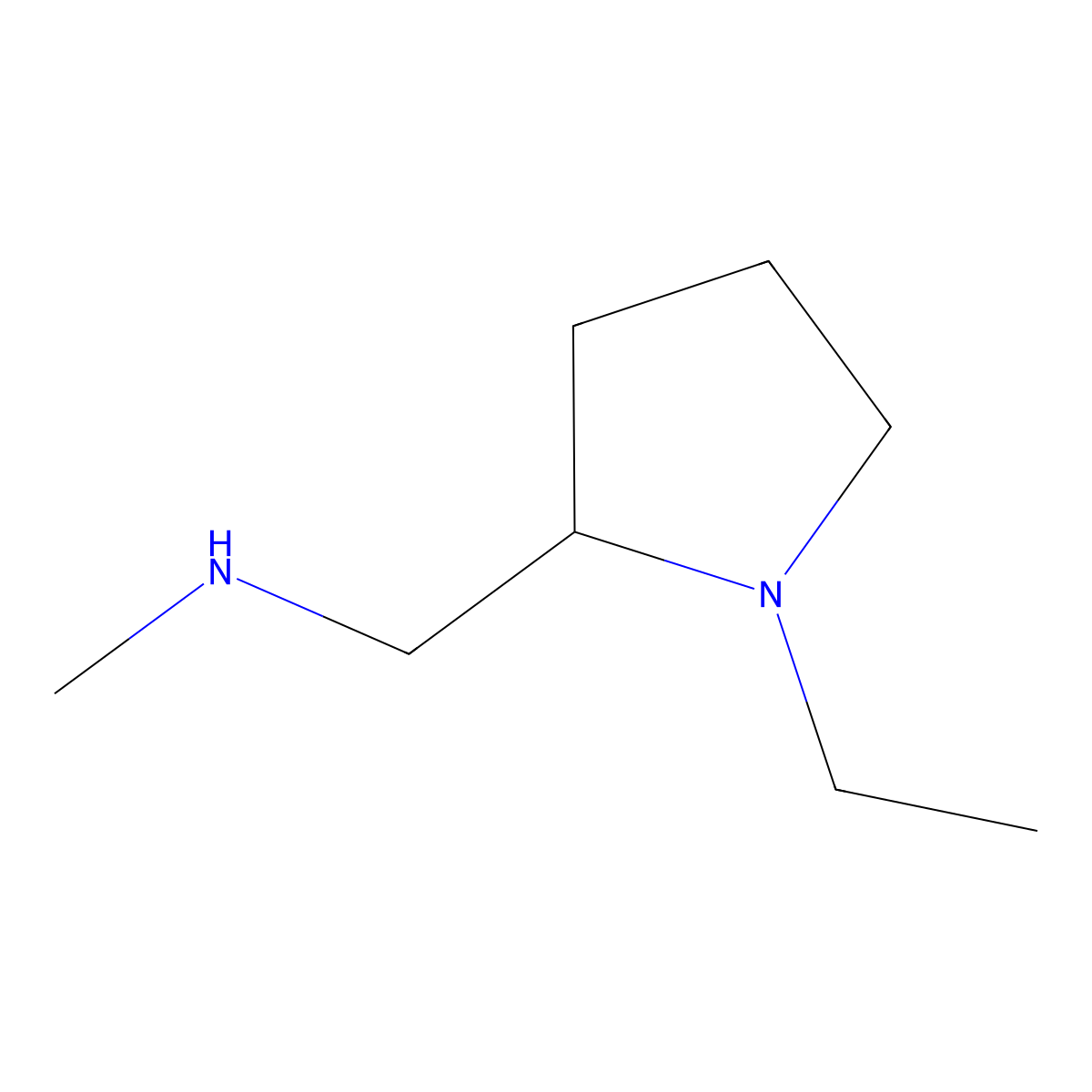 1-(1-ethylpyrrolidin-2-yl)-N-methylmethanamine molecular structure, CAS 60923-27-5