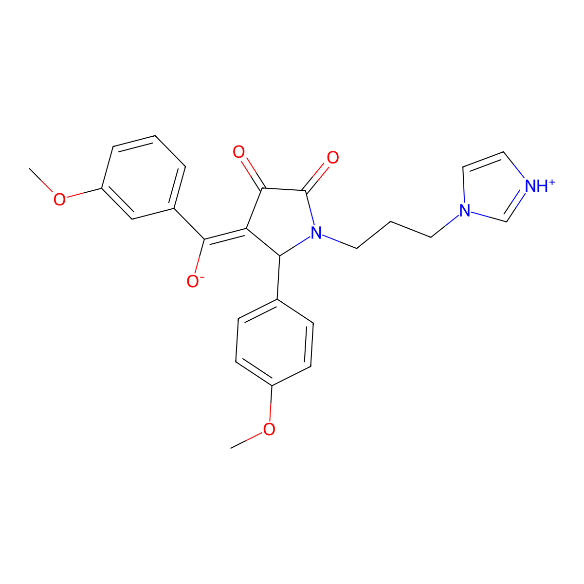 3-hydroxy-1-[3-(1H-imidazol-1-yl)propyl]-4-(3-methoxybenzoyl)-5-(4-methoxyphenyl)-2,5-dihydro-1H-pyrrol-2-one molecular structure, CAS 609316-62-3