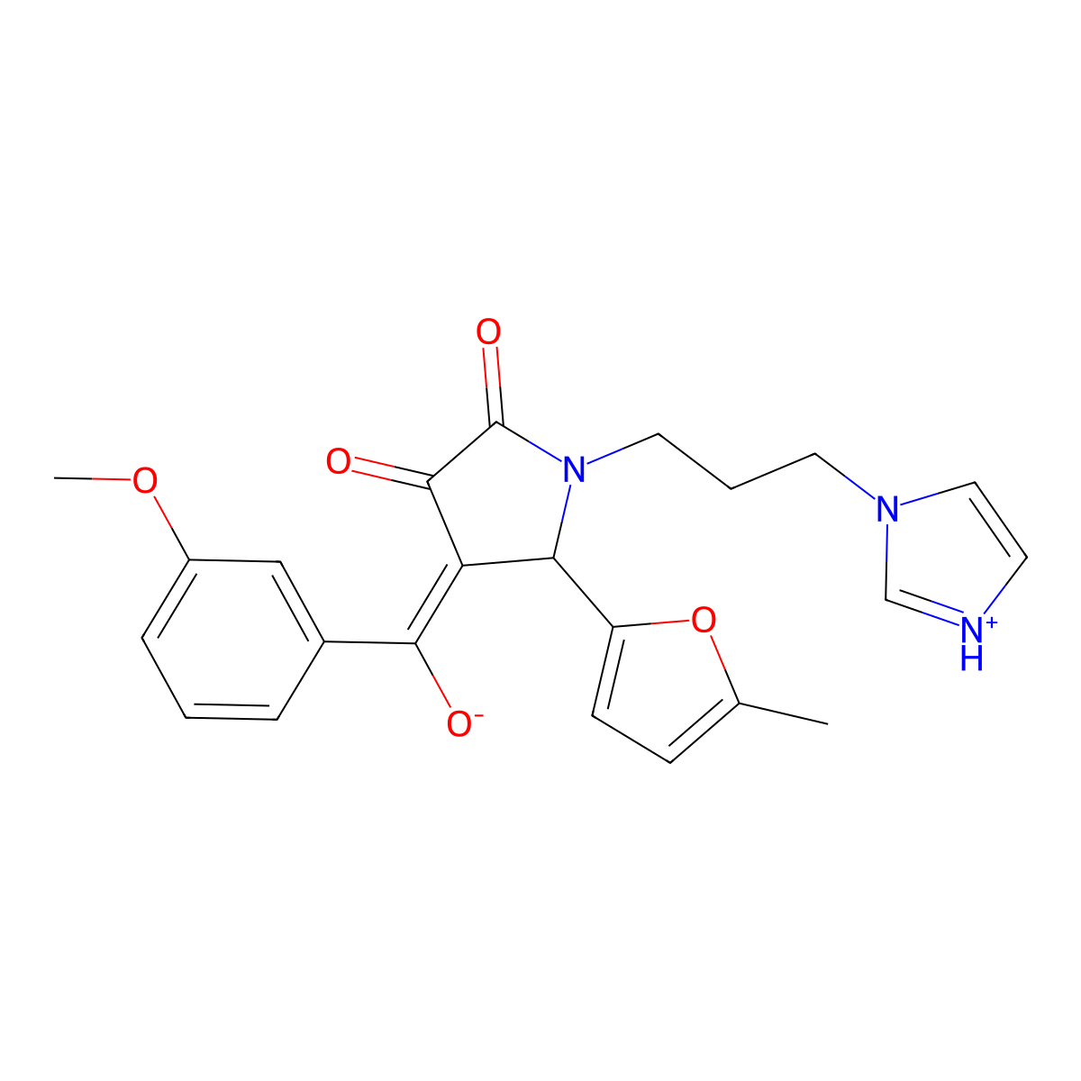 3-hydroxy-1-[3-(1H-imidazol-1-yl)propyl]-4-(3-methoxybenzoyl)-5-(5-methylfuran-2-yl)-2,5-dihydro-1H-pyrrol-2-one molecular structure, CAS 609316-76-9