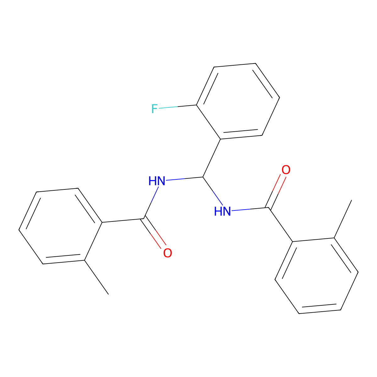 N,N'-[(2-fluorophenyl)methanediyl]bis(2-methylbenzamide) molecular structure, CAS 609334-64-7