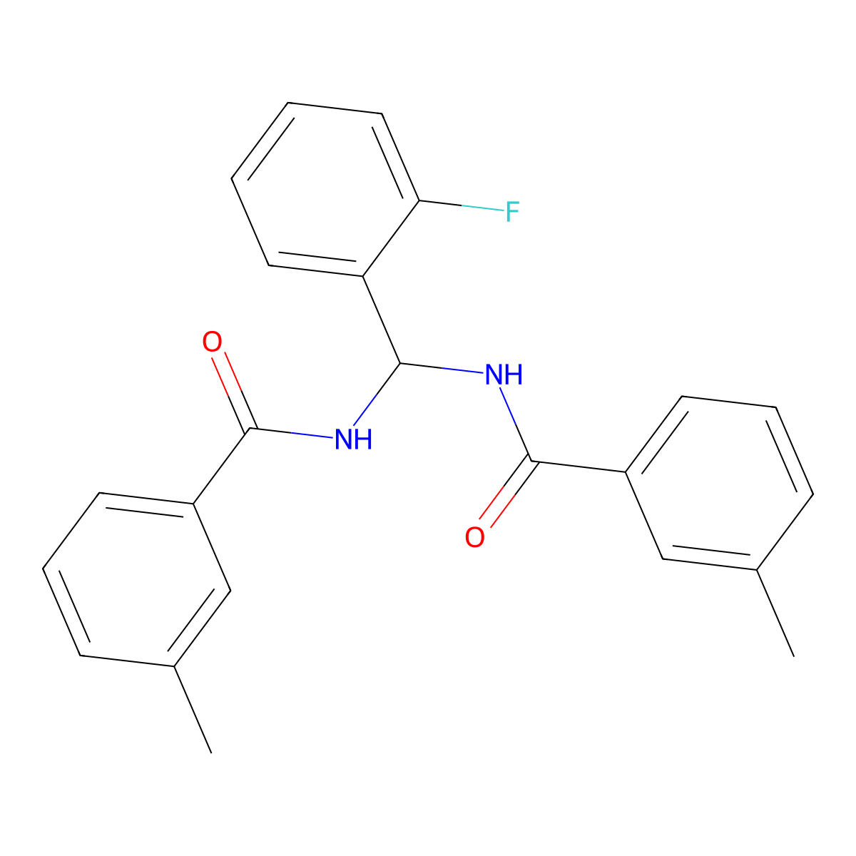 N,N'-[(2-fluorophenyl)methanediyl]bis(3-methylbenzamide) molecular structure, CAS 609334-65-8