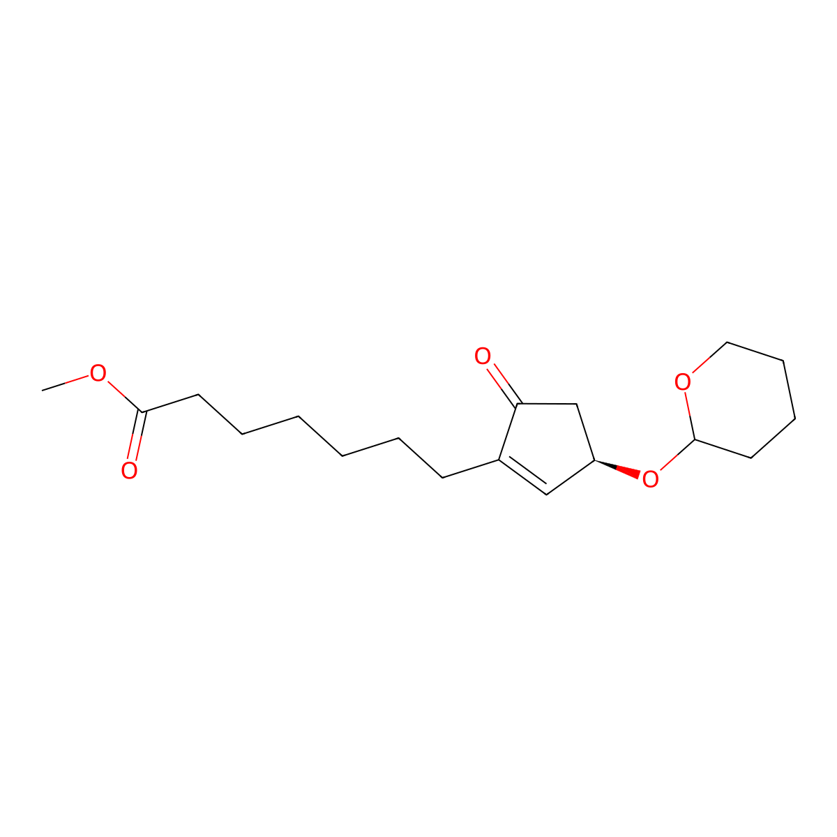 Methyl 7-((3R)-5-oxo-3-((tetrahydro-2H-pyran-2-yl)oxy)cyclopent-1-en-1-yl)heptanoate molecular structure, CAS 60934-42-1
