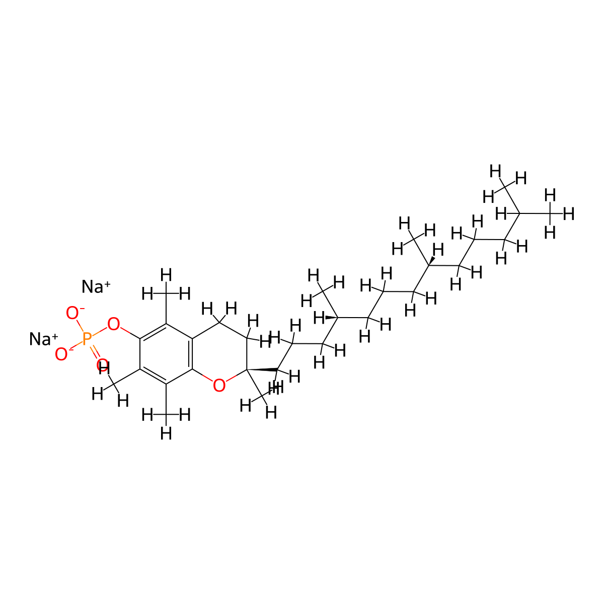 2H-1-Benzopyran-6-ol, 3,4-dihydro-2,5,7,8-tetramethyl-2-(4,8,12-trimethyltridecyl)-, dihydrogen phosphate, disodium salt, (2R*(4R*,8R*))-(+-)- molecular structure, CAS 60934-46-5