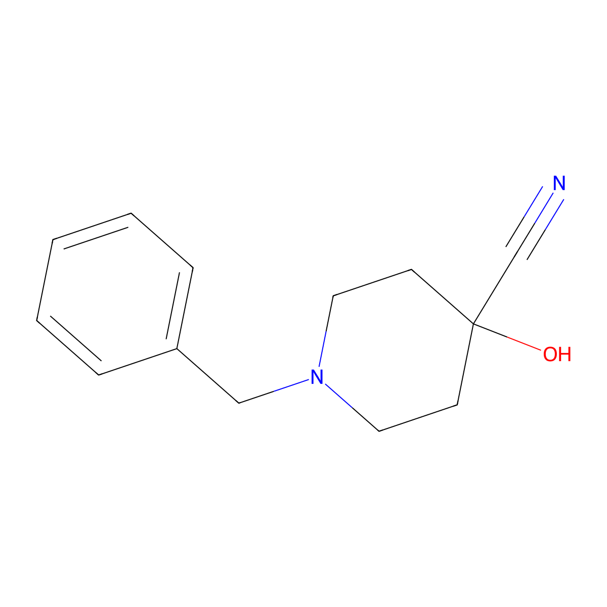 1-Benzyl-4-hydroxypiperidine-4-carbonitrile molecular structure, CAS 6094-60-6