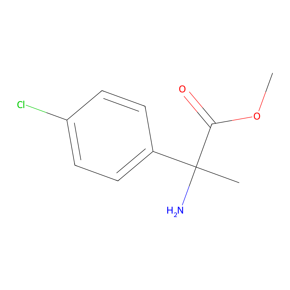 Methyl 2-amino-2-(4-chlorophenyl)propanoate molecular structure, CAS 6097-62-7