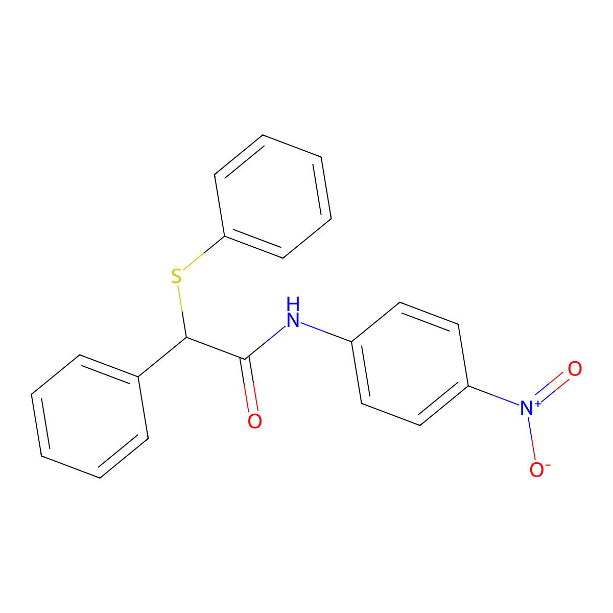 N-(4-nitrophenyl)-2-phenyl-2-(phenylsulfanyl)acetamide molecular structure, CAS 6097-84-3