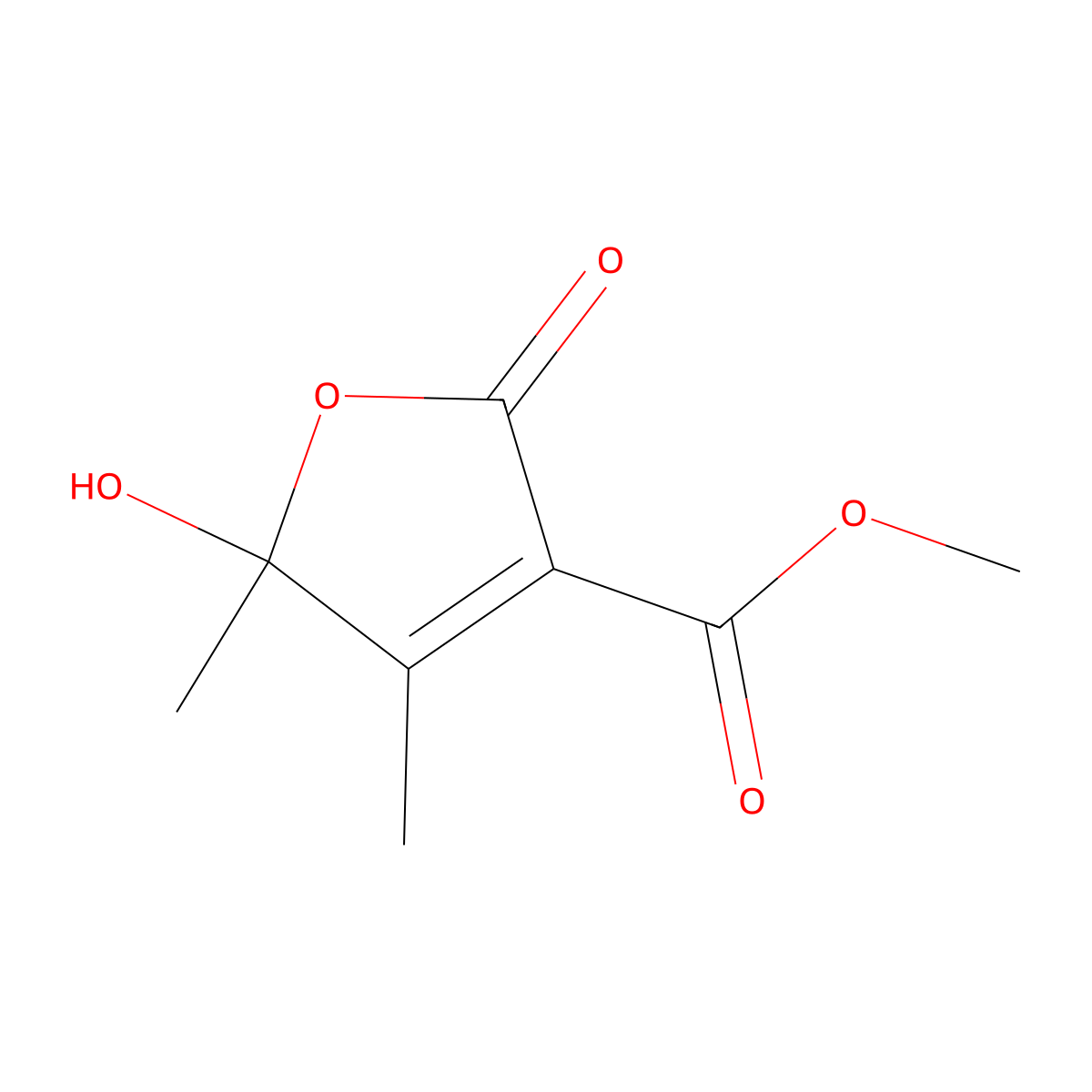 Methyl 5-hydroxy-4,5-dimethyl-2-oxo-2,5-dihydrofuran-3-carboxylate molecular structure, CAS 60971-98-4
