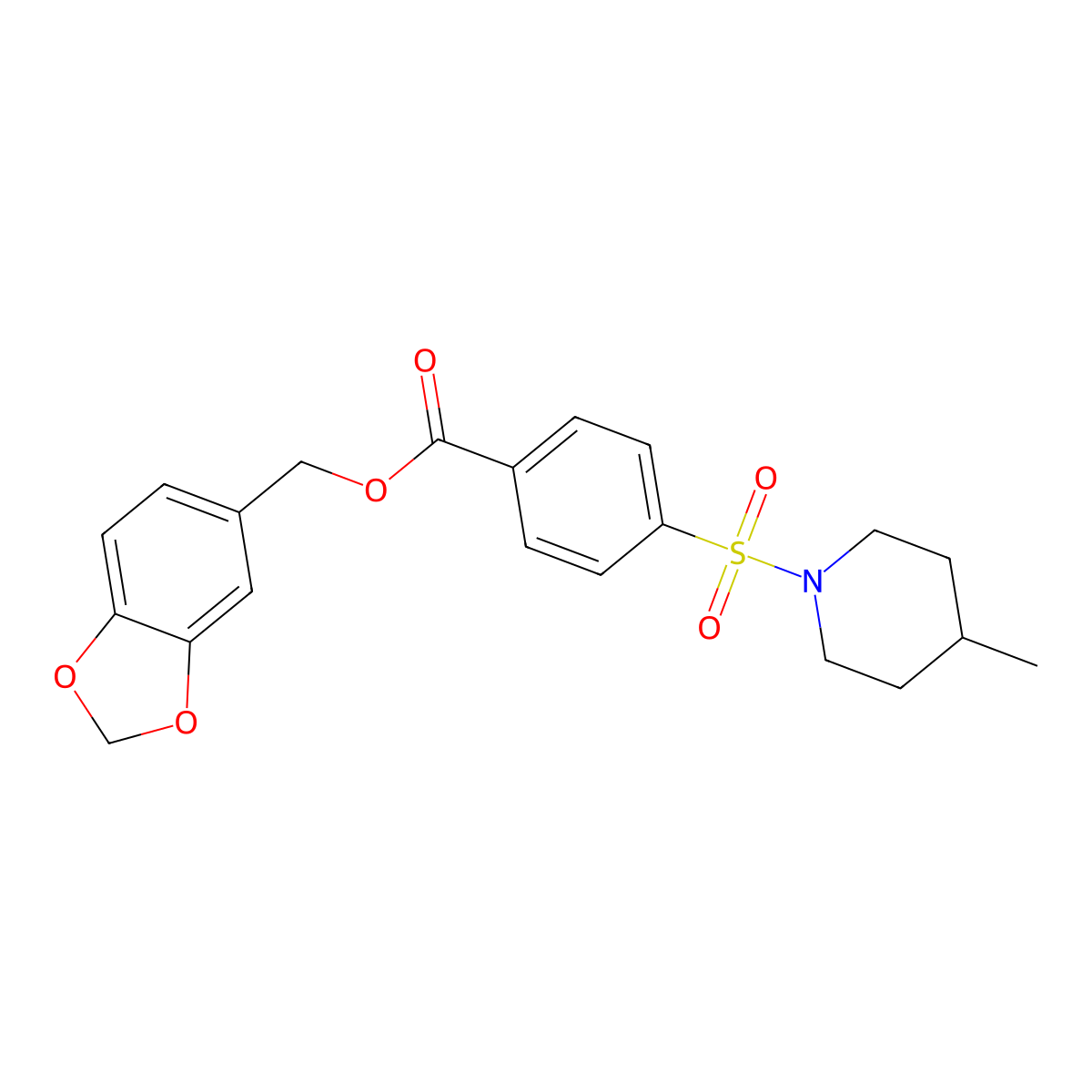 1,3-Benzodioxol-5-ylmethyl 4-(4-methylpiperidin-1-yl)sulfonylbenzoate molecular structure, CAS 609791-64-2