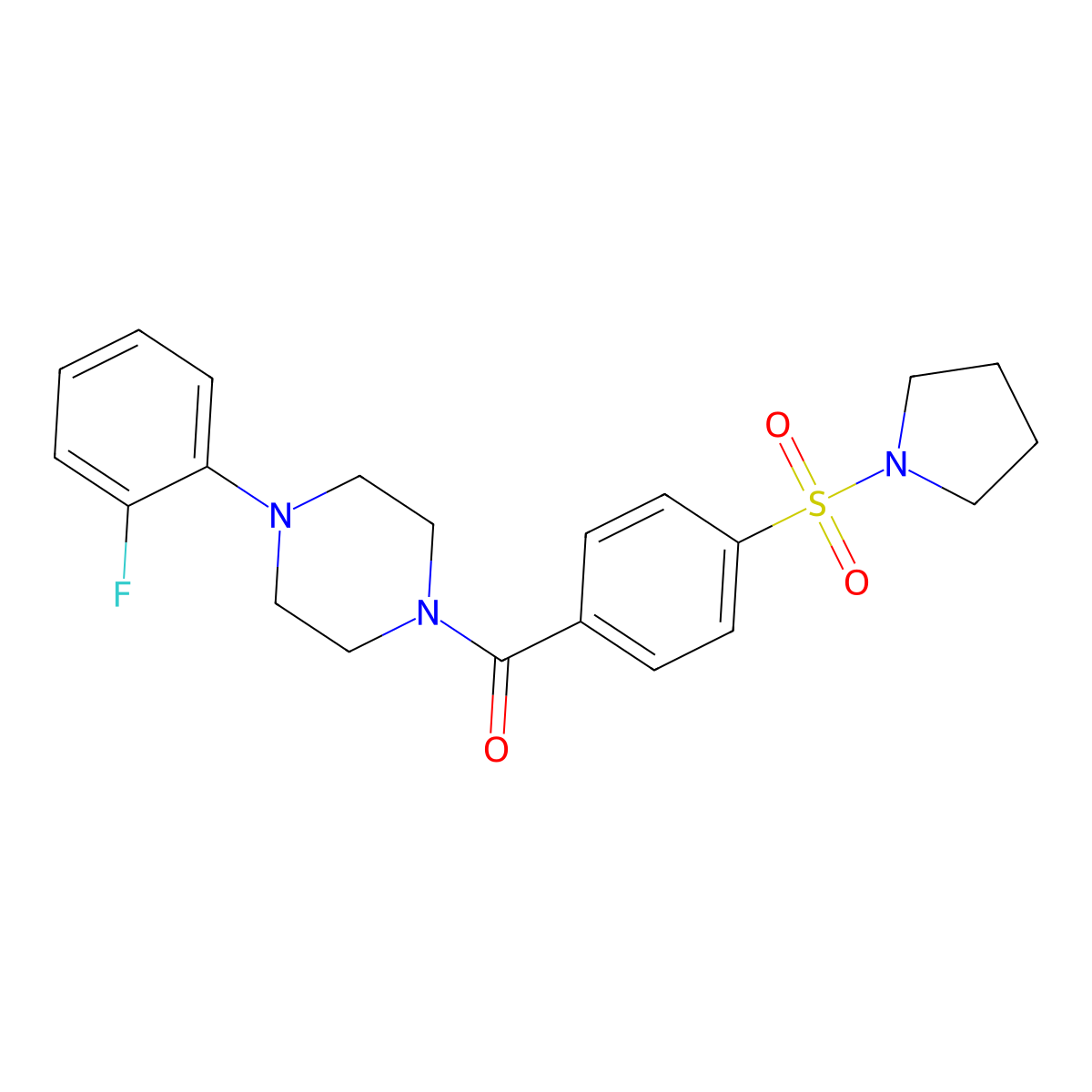 (4-(2-Fluorophenyl)piperazin-1-yl)(4-(pyrrolidin-1-ylsulfonyl)phenyl)methanone molecular structure, CAS 609792-38-3