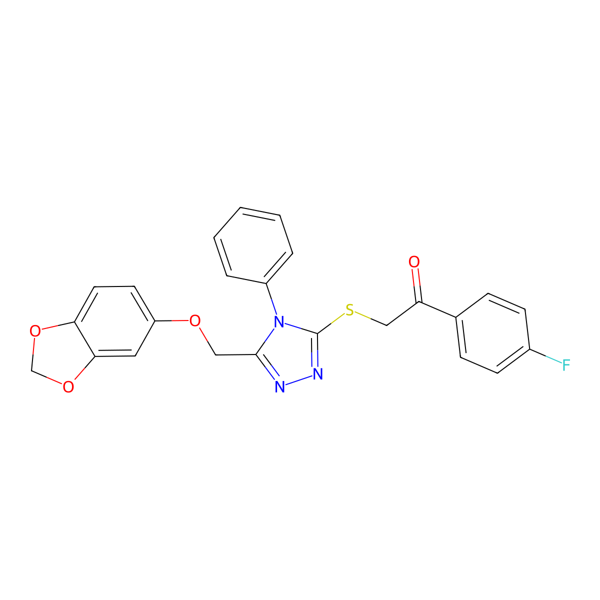 2-((5-((benzo[d][1,3]dioxol-5-yloxy)methyl)-4-phenyl-4H-1,2,4-triazol-3-yl)thio)-1-(4-fluorophenyl)ethanone molecular structure, CAS 609792-69-0
