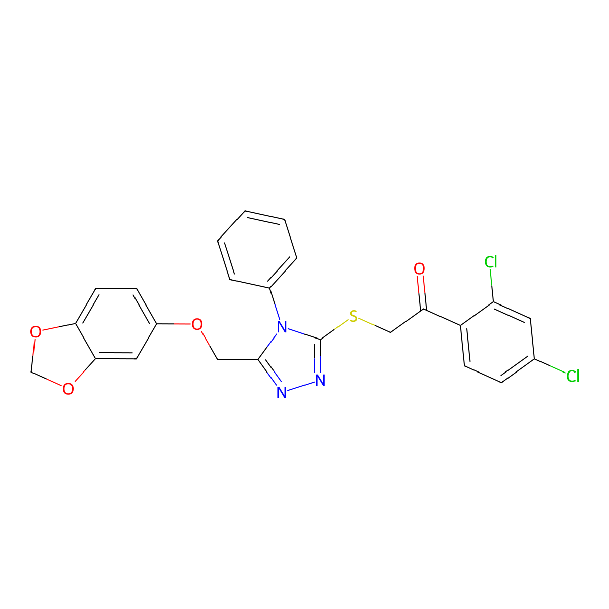 2-[[5-(1,3-Benzodioxol-5-yloxymethyl)-4-phenyl-1,2,4-triazol-3-yl]sulfanyl]-1-(2,4-dichlorophenyl)ethanone molecular structure, CAS 609792-71-4