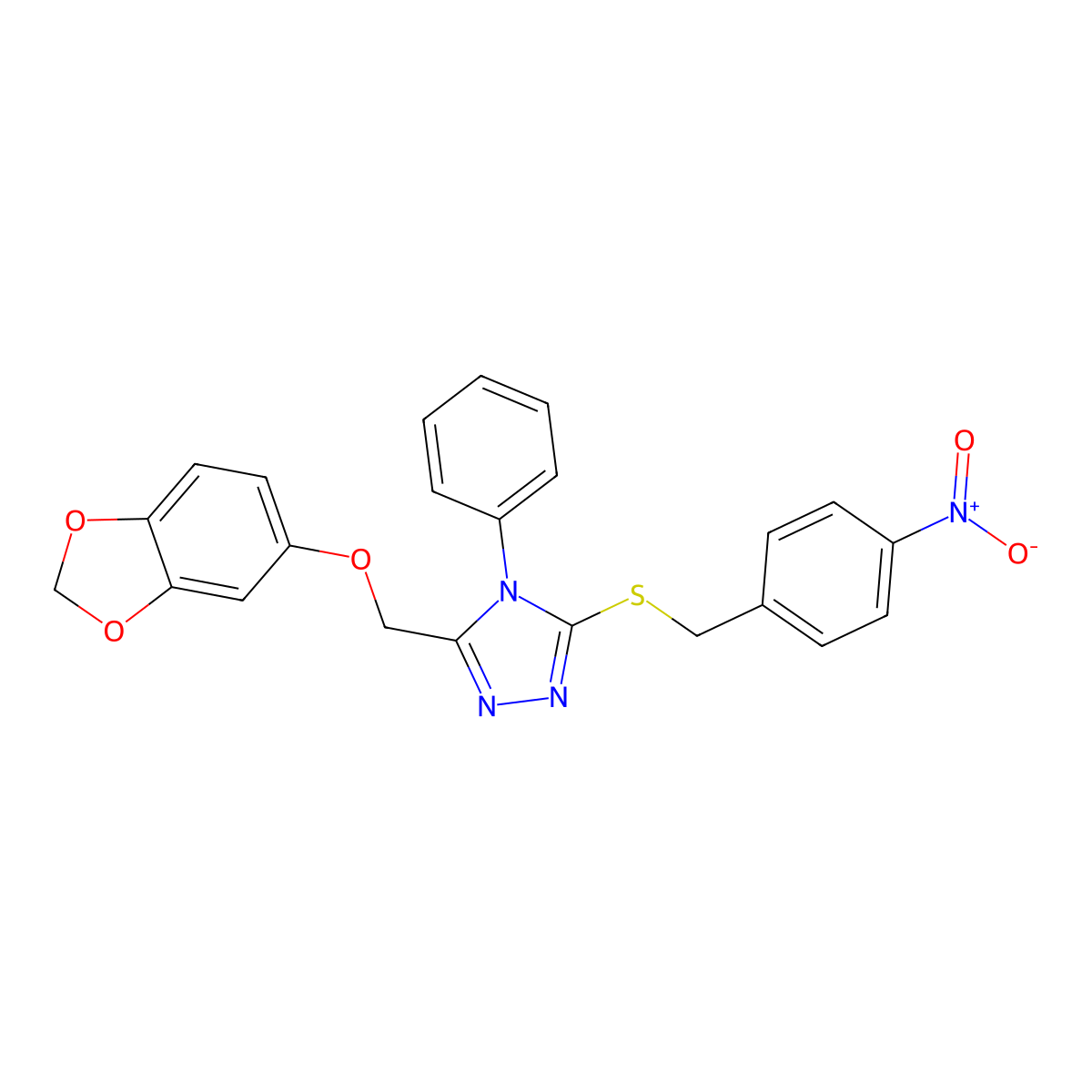 3-((benzo[d][1,3]dioxol-5-yloxy)methyl)-5-((4-nitrobenzyl)thio)-4-phenyl-4H-1,2,4-triazole molecular structure, CAS 609792-86-1