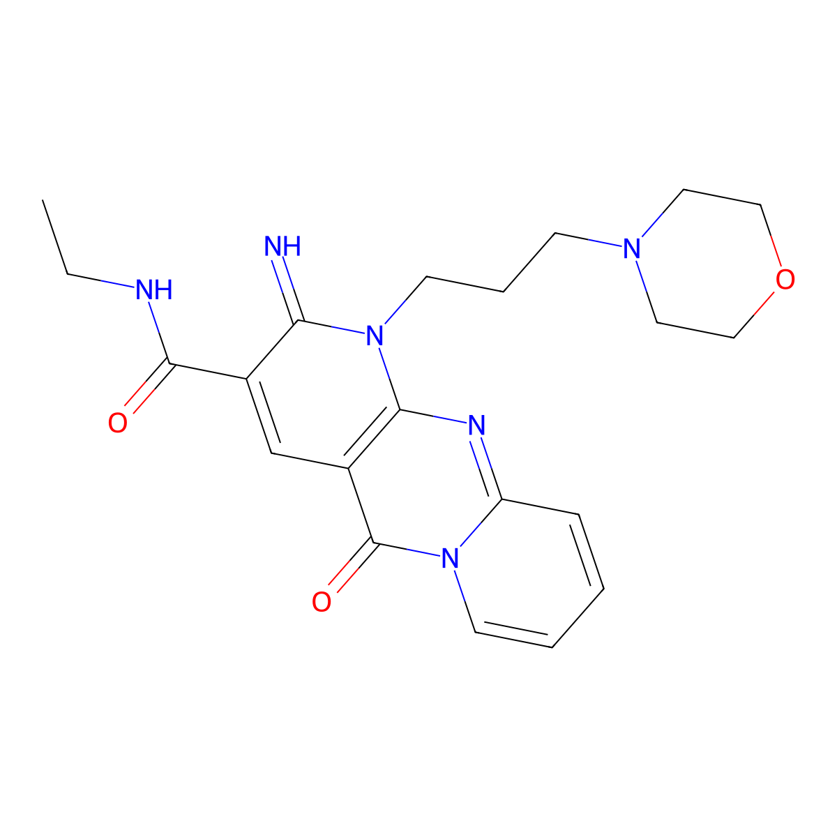 N-ethyl-2-imino-1-(3-morpholinopropyl)-5-oxo-2,5-dihydro-1H-dipyrido[1,2-a:2',3'-d]pyrimidine-3-carboxamide molecular structure, CAS 609793-01-3