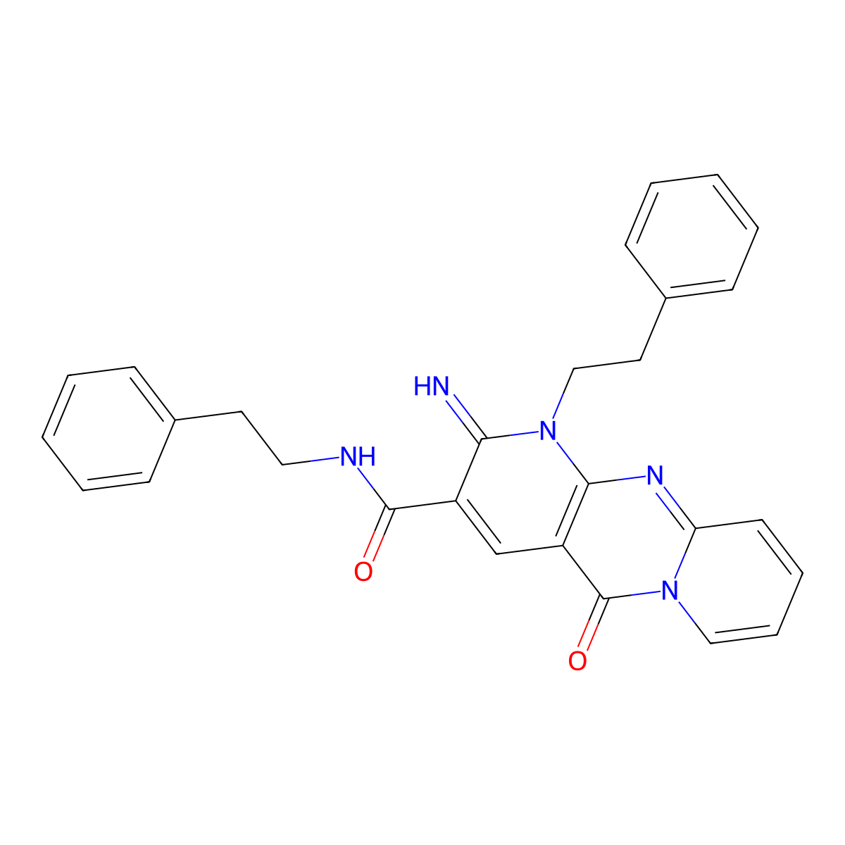 2-Imino-5-oxo-N,1-bis(2-phenylethyl)-1,5-dihydro-2H-dipyrido(1,2-A:2,3-D)pyrimidine-3-carboxamide molecular structure, CAS 609793-20-6