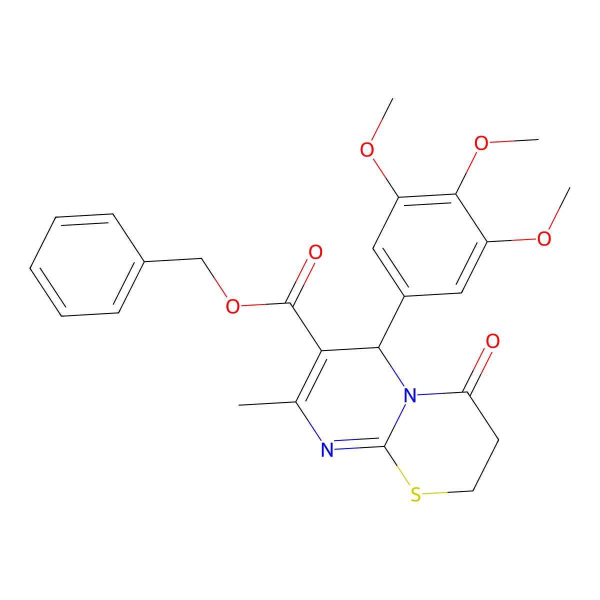 Benzyl 8-methyl-4-oxo-6-(3,4,5-trimethoxyphenyl)-3,4-dihydro-2H,6H-pyrimido(2,1-B)(1,3)thiazine-7-carboxylate molecular structure, CAS 609794-30-1