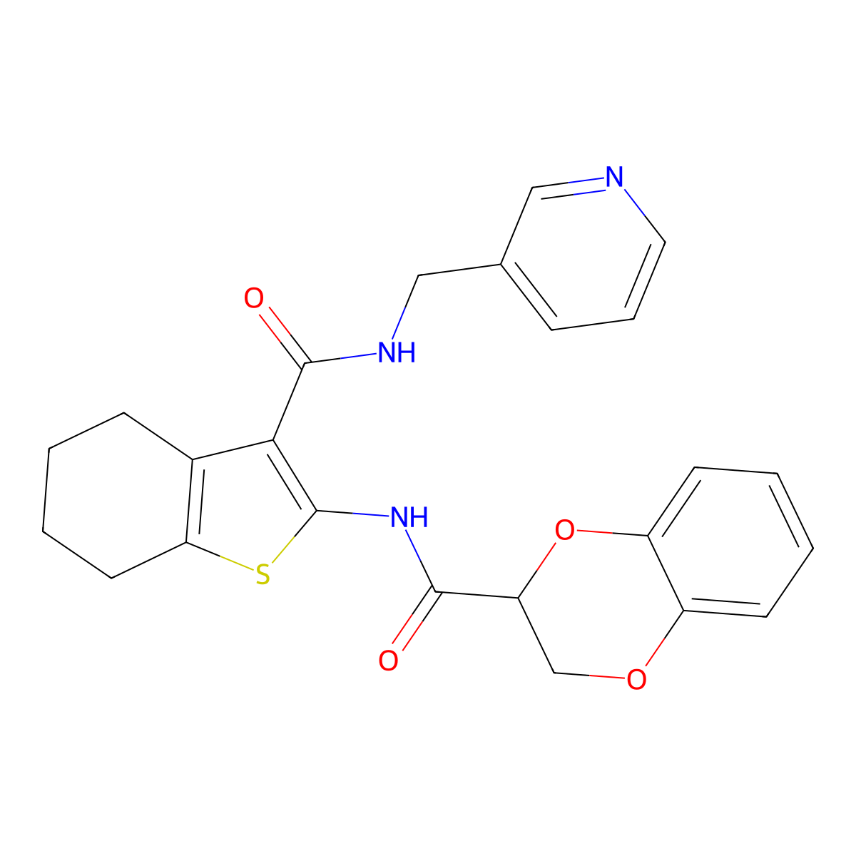 N-(3-(((3-Pyridinylmethyl)amino)carbonyl)-4,5,6,7-tetrahydro-1-benzothien-2-YL)-2,3-dihydro-1,4-benzodioxine-2-carboxamide molecular structure, CAS 609794-35-6