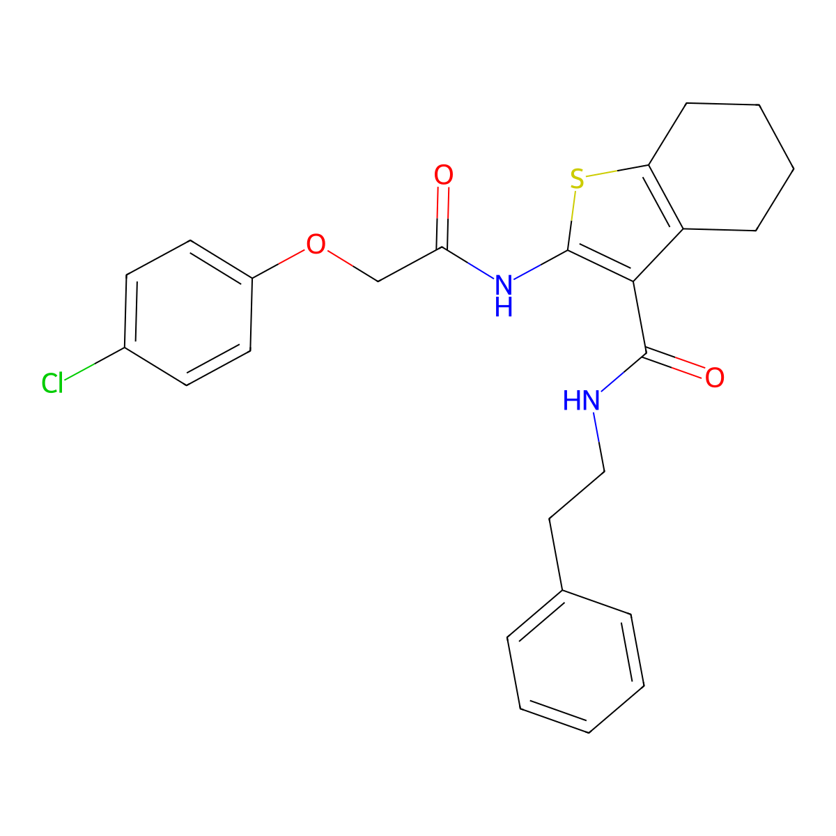 2-{[(4-chlorophenoxy)acetyl]amino}-N-(2-phenylethyl)-4,5,6,7-tetrahydro-1-benzothiophene-3-carboxamide molecular structure, CAS 609794-41-4