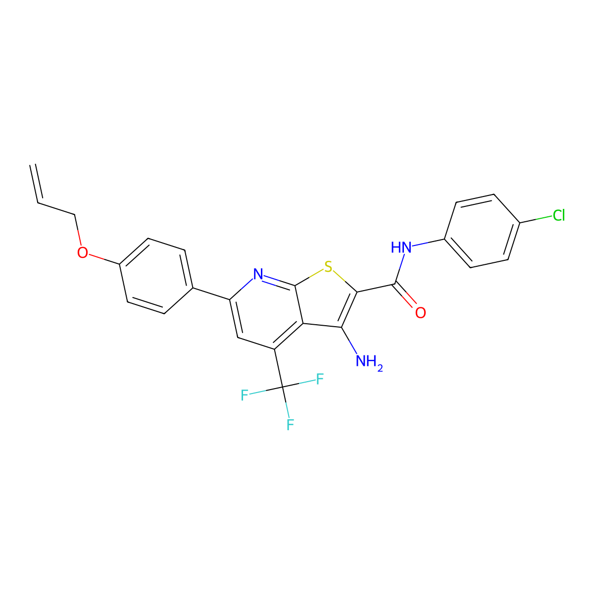 6-[4-(Allyloxy)phenyl]-3-amino-N-(4-chlorophenyl)-4-(trifluoromethyl)thieno[2,3-B]pyridine-2-carboxamide molecular structure, CAS 609794-49-2