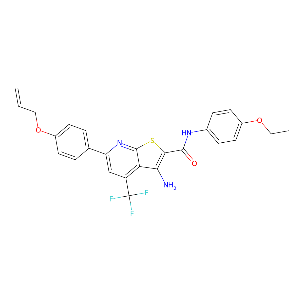 6-(4-(Allyloxy)phenyl)-3-amino-N-(4-ethoxyphenyl)-4-(trifluoromethyl)thieno(2,3-B)pyridine-2-carboxamide molecular structure, CAS 609794-50-5
