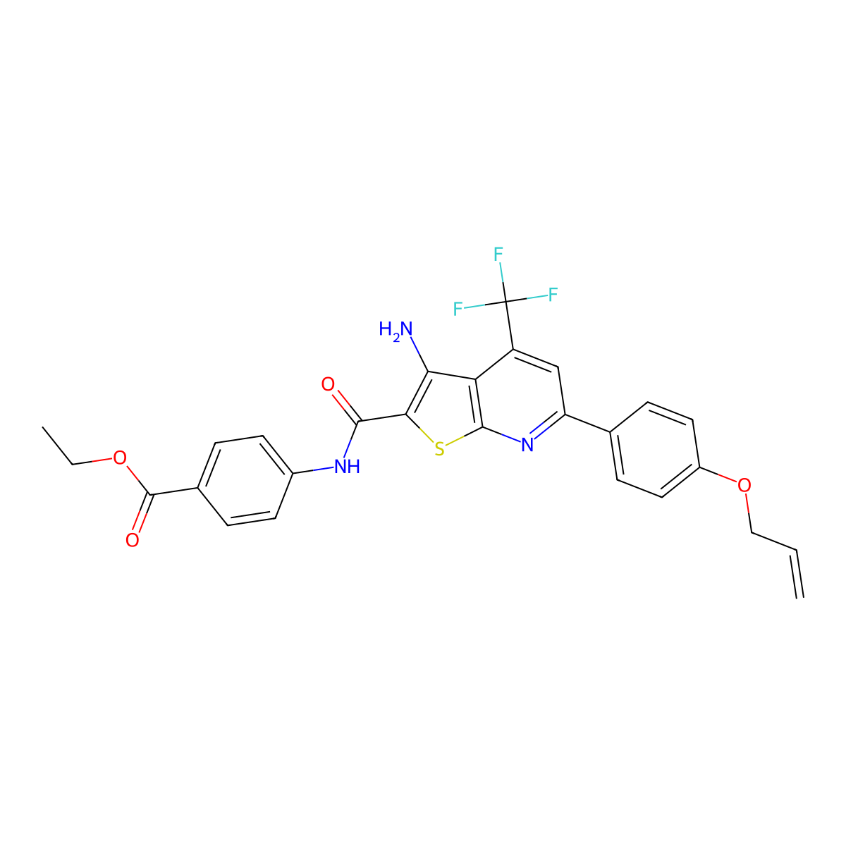 Ethyl 4-({[6-[4-(allyloxy)phenyl]-3-amino-4-(trifluoromethyl)thieno[2,3-B]pyridin-2-YL]carbonyl}amino)benzoate molecular structure, CAS 609794-51-6