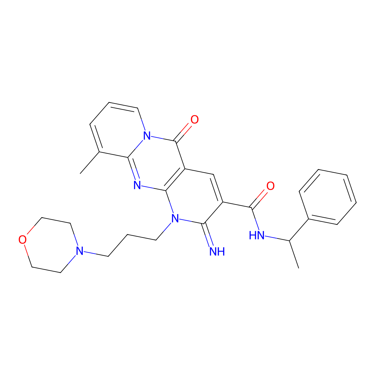 2-Imino-10-methyl-1-(3-(4-morpholinyl)propyl)-5-oxo-N-(1-phenylethyl)-1,5-dihydro-2H-dipyrido(1,2-A:2,3-D)pyrimidine-3-carboxamide molecular structure, CAS 609794-53-8