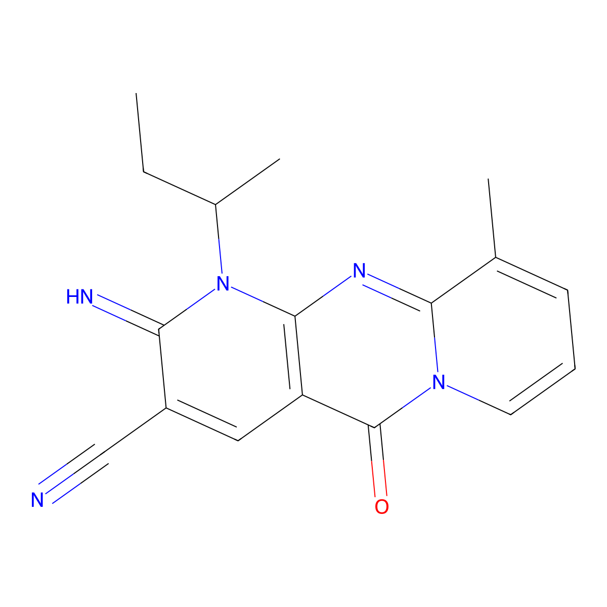 1-Sec-butyl-2-imino-10-methyl-5-oxo-1,5-dihydro-2H-dipyrido(1,2-A:2,3-D)pyrimidine-3-carbonitrile molecular structure, CAS 609794-54-9