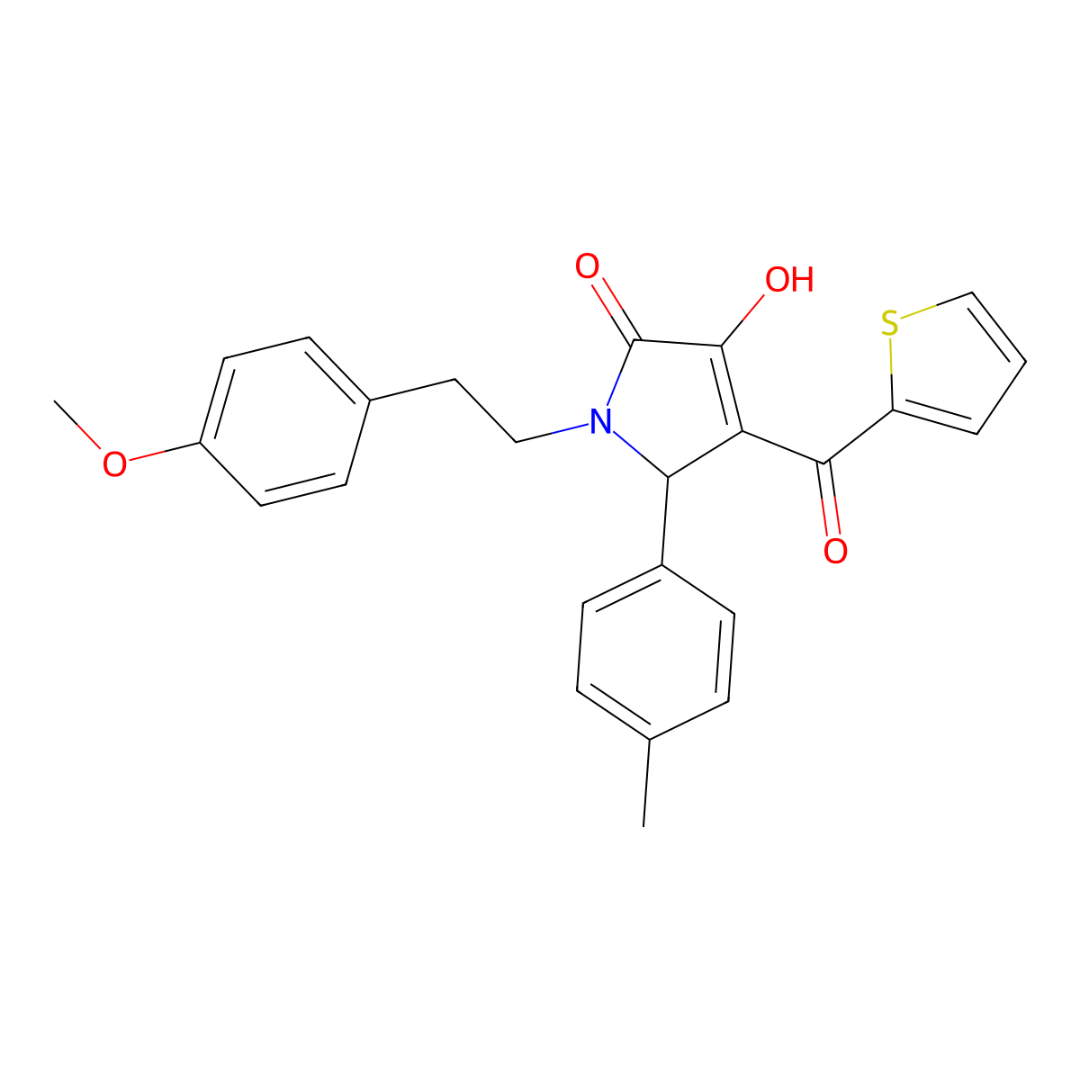 3-Hydroxy-1-(2-(4-methoxyphenyl)ethyl)-5-(4-methylphenyl)-4-(2-thienylcarbonyl)-1,5-dihydro-2H-pyrrol-2-one molecular structure, CAS 609794-66-3