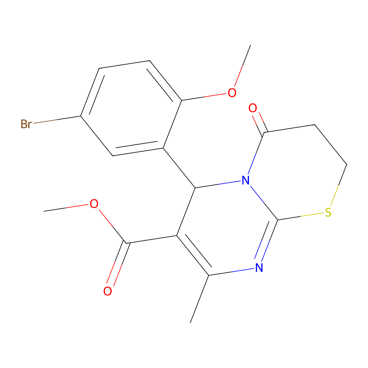 Methyl 6-(5-bromo-2-methoxyphenyl)-8-methyl-4-oxo-3,4-dihydro-2H,6H-pyrimido(2,1-B)(1,3)thiazine-7-carboxylate molecular structure, CAS 609794-72-1