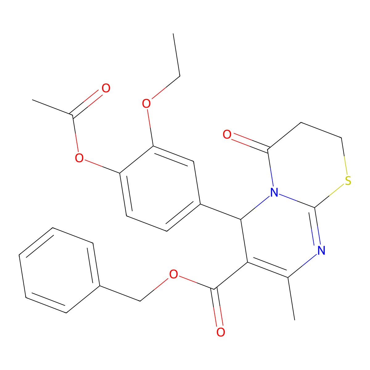 Benzyl 6-(4-(acetyloxy)-3-ethoxyphenyl)-8-methyl-4-oxo-3,4-dihydro-2H,6H-pyrimido(2,1-B)(1,3)thiazine-7-carboxylate molecular structure, CAS 609794-73-2