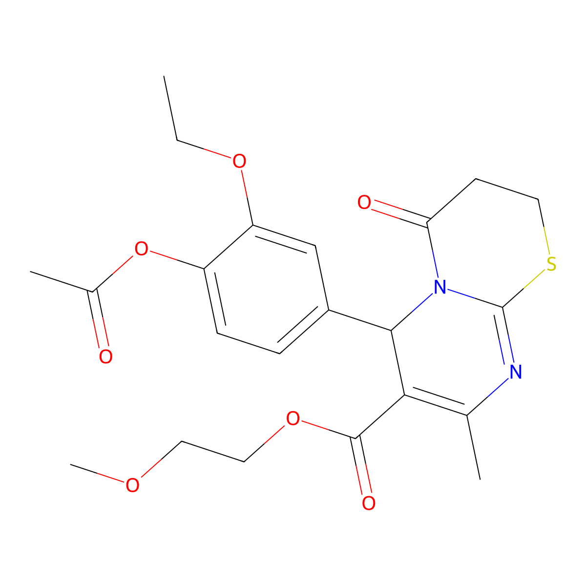 2-Methoxyethyl 6-(4-(acetyloxy)-3-ethoxyphenyl)-8-methyl-4-oxo-3,4-dihydro-2H,6H-pyrimido(2,1-B)(1,3)thiazine-7-carboxylate molecular structure, CAS 609794-74-3