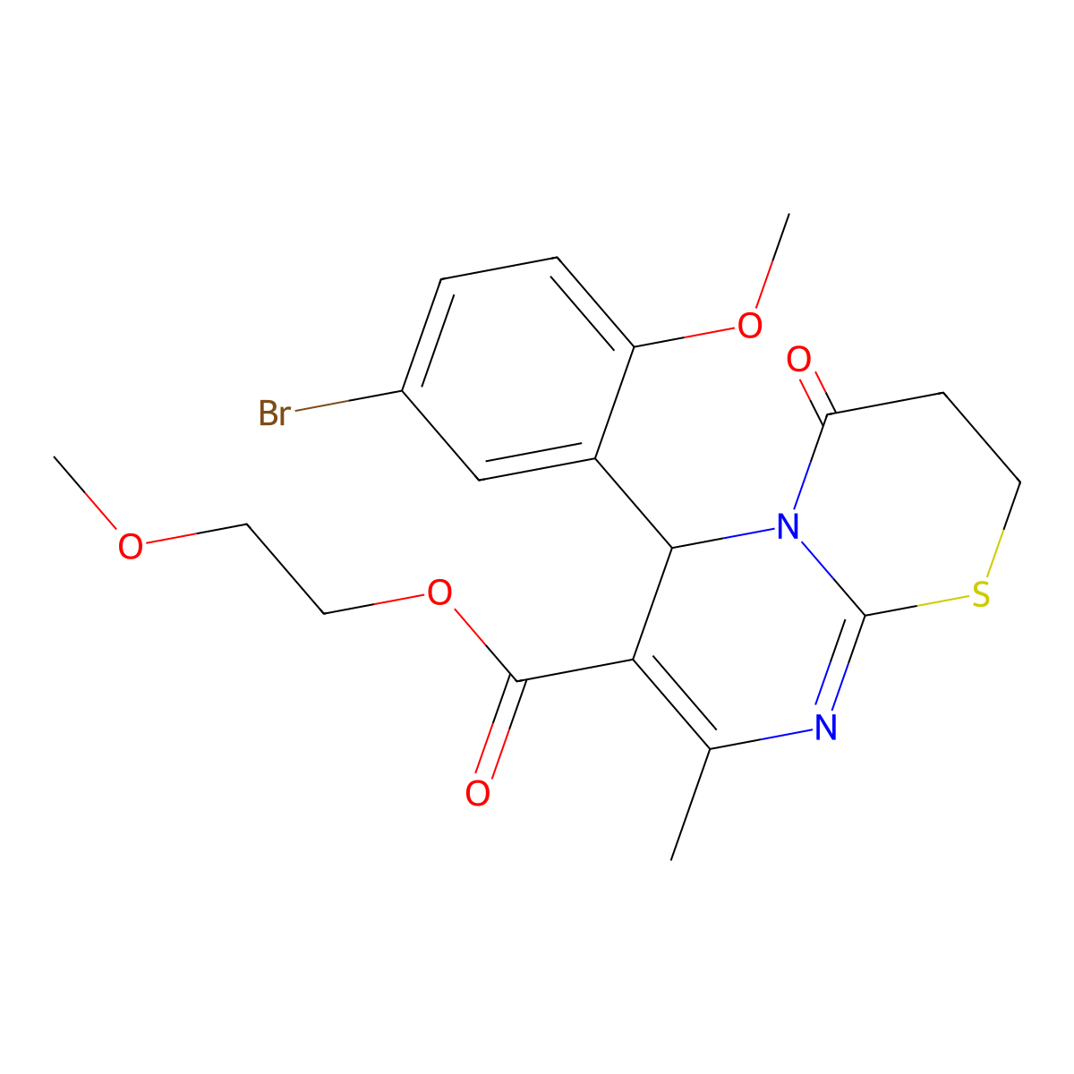 2-Methoxyethyl 6-(5-bromo-2-methoxyphenyl)-8-methyl-4-oxo-3,4-dihydro-2H,6H-pyrimido(2,1-B)(1,3)thiazine-7-carboxylate molecular structure, CAS 609795-23-5