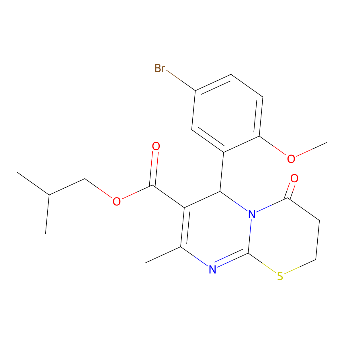 Isobutyl 6-(5-bromo-2-methoxyphenyl)-8-methyl-4-oxo-3,4-dihydro-2H,6H-pyrimido(2,1-B)(1,3)thiazine-7-carboxylate molecular structure, CAS 609795-60-0