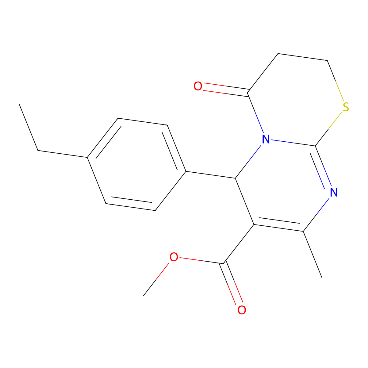 Methyl 6-(4-ethylphenyl)-8-methyl-4-oxo-3,4-dihydro-2H,6H-pyrimido(2,1-B)(1,3)thiazine-7-carboxylate molecular structure, CAS 609795-83-7