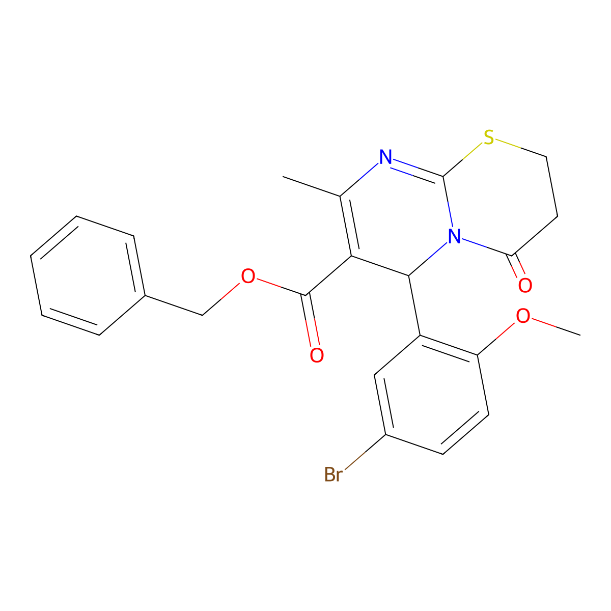 Benzyl 6-(5-bromo-2-methoxyphenyl)-8-methyl-4-oxo-3,4-dihydro-2H,6H-pyrimido[2,1-B][1,3]thiazine-7-carboxylate molecular structure, CAS 609795-86-0