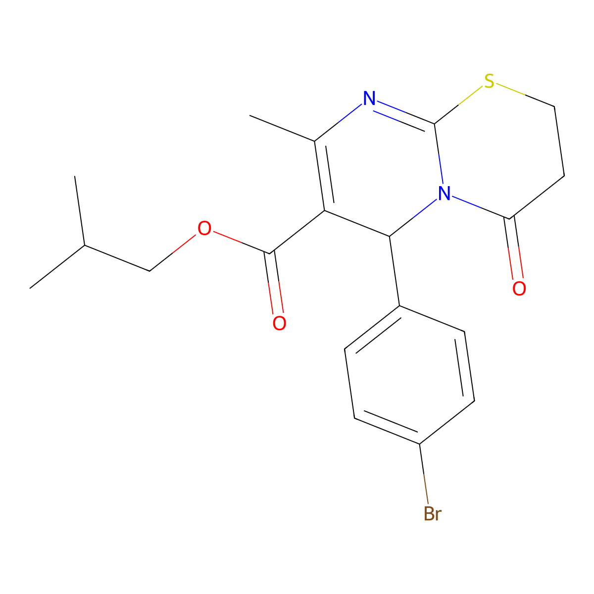Isobutyl 6-(4-bromophenyl)-8-methyl-4-oxo-3,4-dihydro-2H,6H-pyrimido(2,1-B)(1,3)thiazine-7-carboxylate molecular structure, CAS 609795-90-6