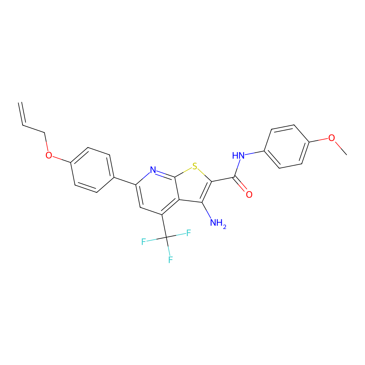 6-[4-(Allyloxy)phenyl]-3-amino-N-(4-methoxyphenyl)-4-(trifluoromethyl)thieno[2,3-B]pyridine-2-carboxamide molecular structure, CAS 609796-23-8