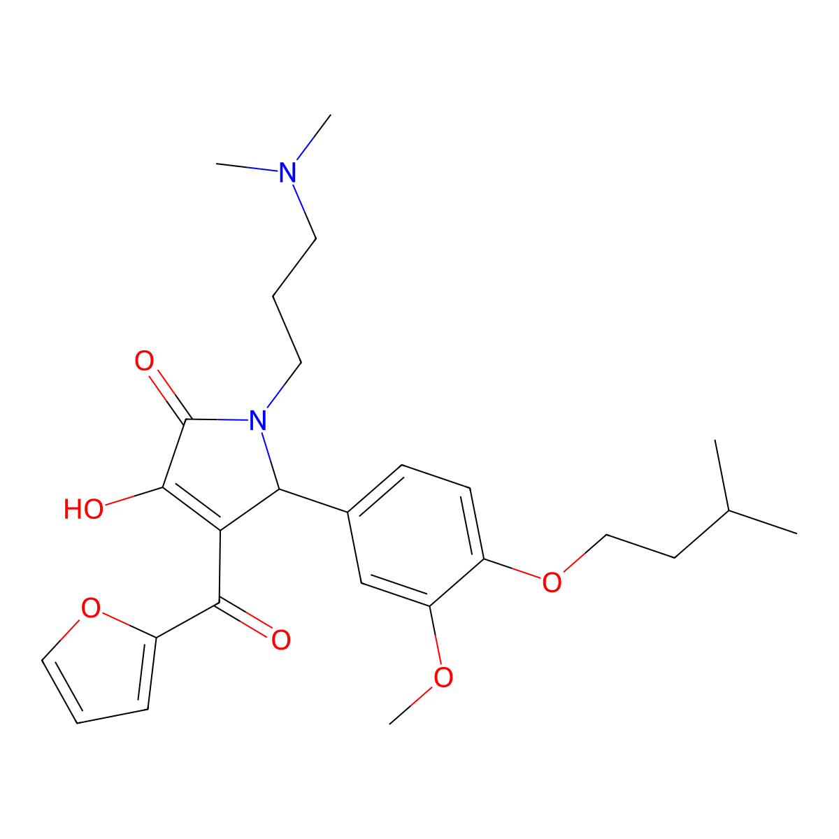 1-(3-(Dimethylamino)propyl)-4-(2-furoyl)-3-hydroxy-5-(4-(isopentyloxy)-3-methoxyphenyl)-1,5-dihydro-2H-pyrrol-2-one molecular structure, CAS 609796-99-8
