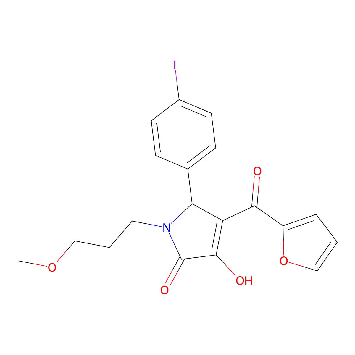 4-(2-Furoyl)-3-hydroxy-5-(4-iodophenyl)-1-(3-methoxypropyl)-1,5-dihydro-2H-pyrrol-2-one molecular structure, CAS 609797-02-6