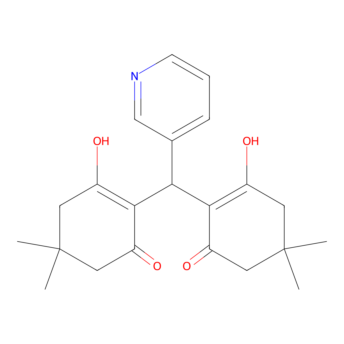 3-Hydroxy-2-[(2-hydroxy-4,4-dimethyl-6-oxocyclohexen-1-yl)-pyridin-3-ylmethyl]-5,5-dimethylcyclohex-2-en-1-one molecular structure, CAS 609821-58-1