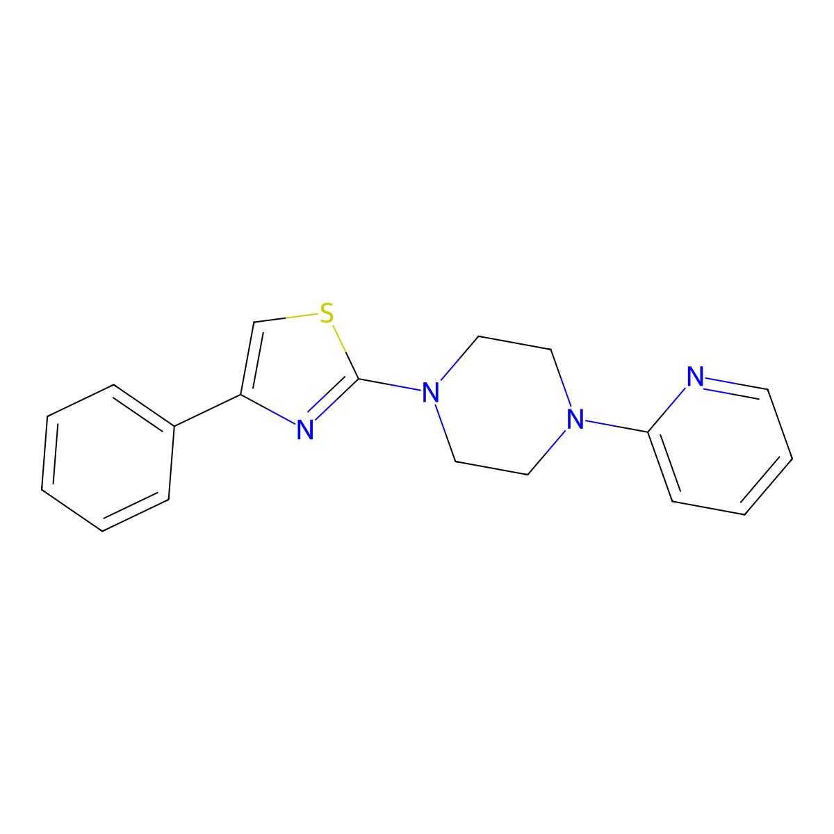 4-Phenyl-2-(4-pyridin-2-ylpiperazin-1-yl)-1,3-thiazole molecular structure, CAS 609823-20-3