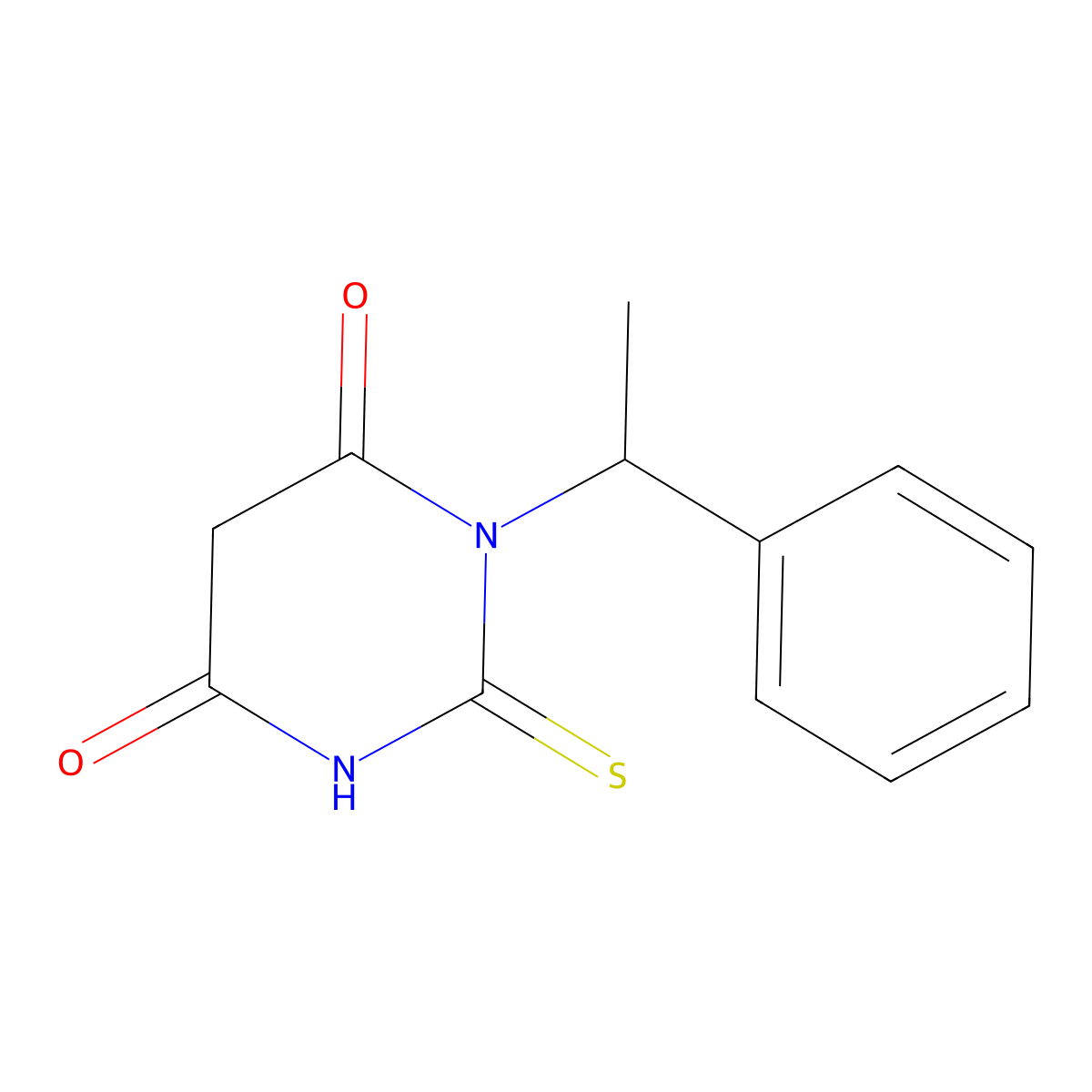2-Mercapto-1-(1-phenylethyl)pyrimidine-4,6(1H,5H)-dione molecular structure, CAS 609836-98-8