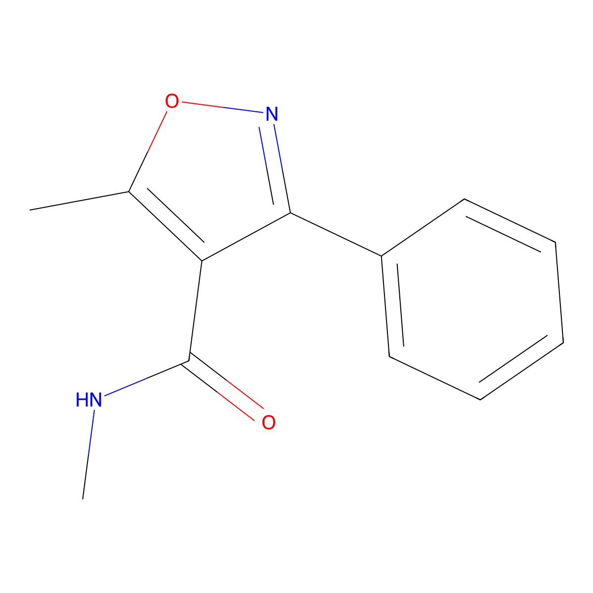 N,5-Dimethyl-3-phenyl-4-isoxazolecarboxamide molecular structure, CAS 60986-88-1