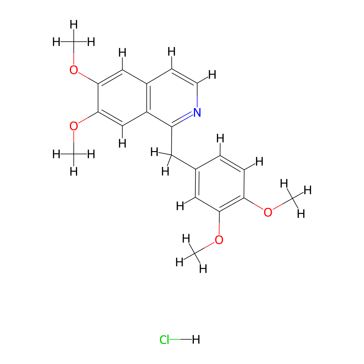 Papaverine Hydrochloride molecular structure, CAS 61-25-6