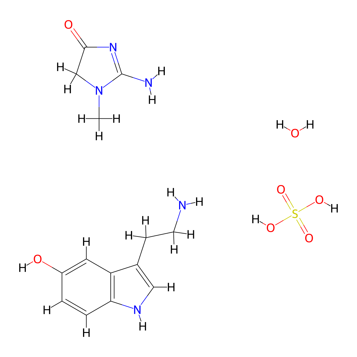 Serotonin creatinine sulfate monohydrate molecular structure, CAS 61-47-2